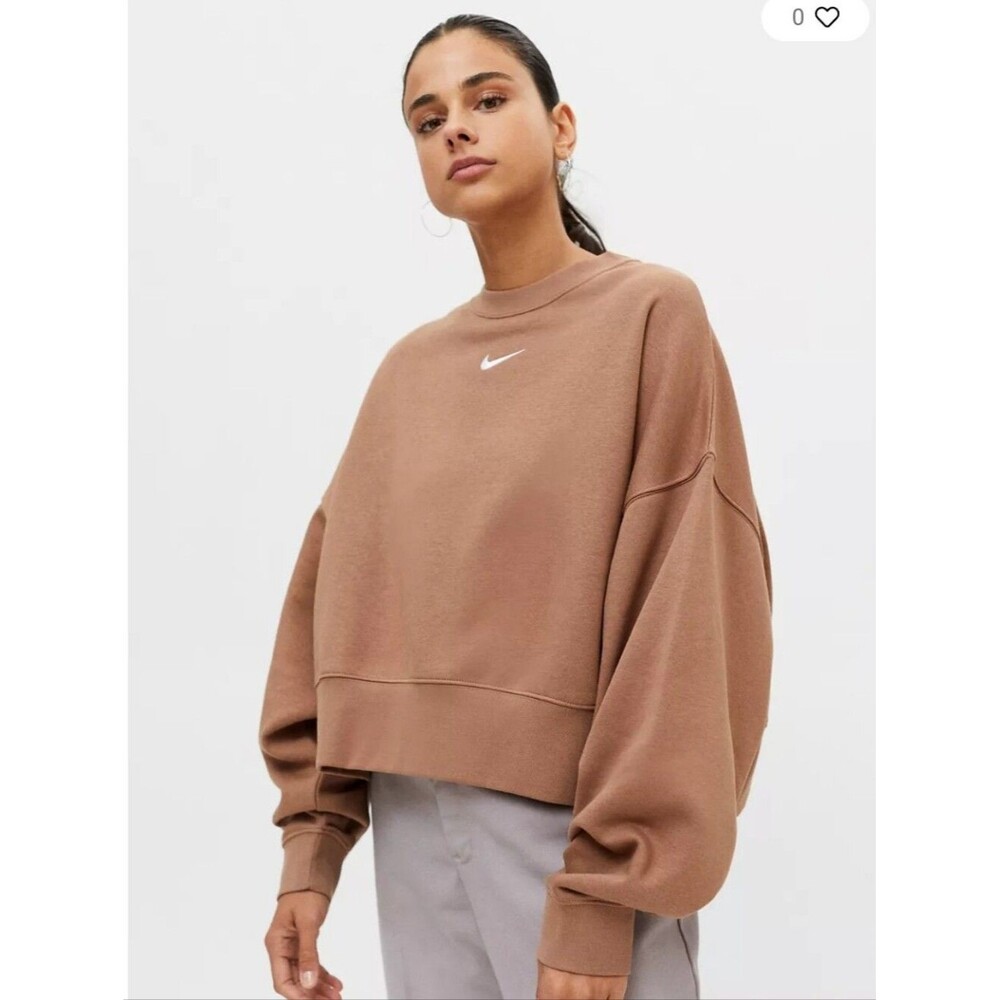 Nike Camel Brown Boxy Cropped Swoosh Sweatshirt